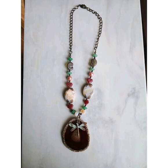 Handmade Agate/Geode Slice Statement Necklace With Other Semi Precious Stones - Picture 2 of 8